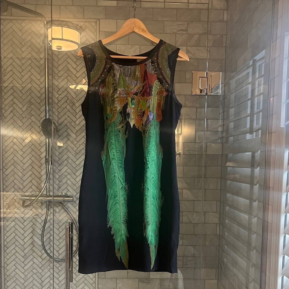 Nicole Miller Black Dress with Green and Multicolor Accents
